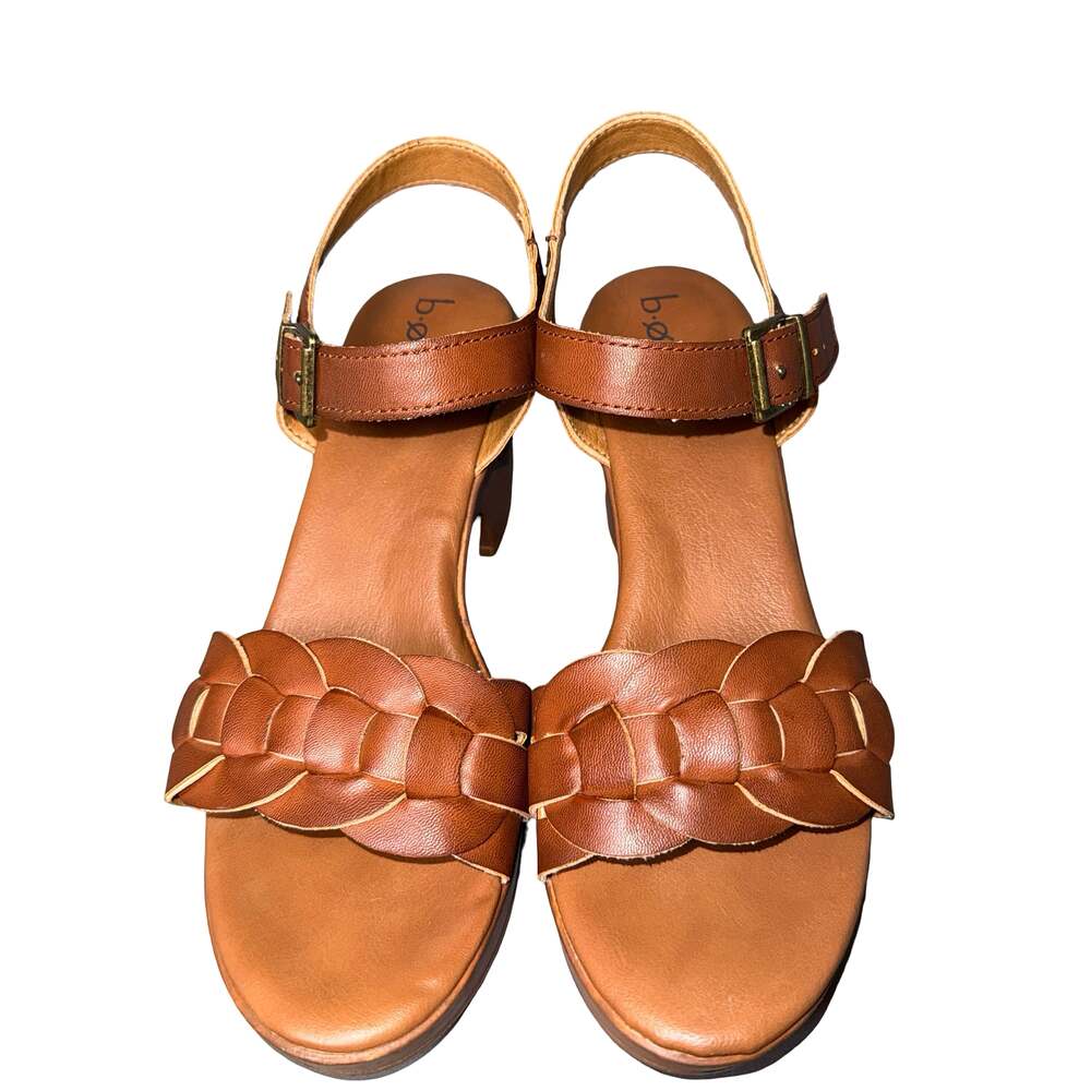 b.ø.c. Women's Brown Braided Strap Platform Wedge Sandals Size 9